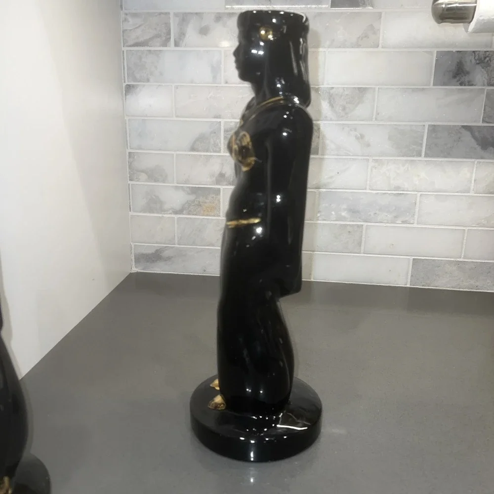 Vintage Eastern Style Man Woman Figurine Black Gold Accent Lot 3739